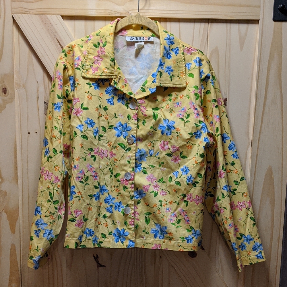 Yellow Floral Cotton Jacket By Averroe, Size 10